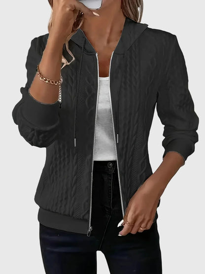 Women's zip-front fleece hoodie with relaxed fit – Black
