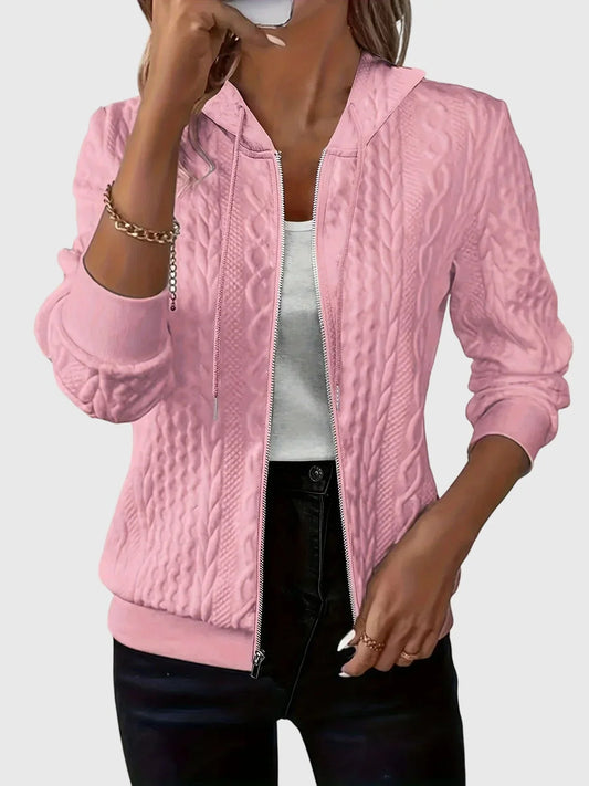 Women's zip-front fleece hoodie with relaxed fit – Pink