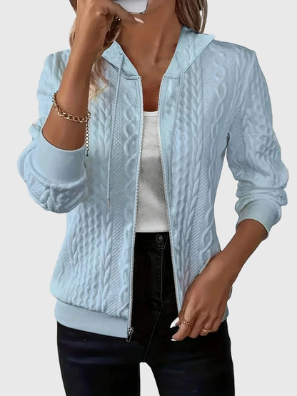 Women's zip-front fleece hoodie with relaxed fit – Sky blue