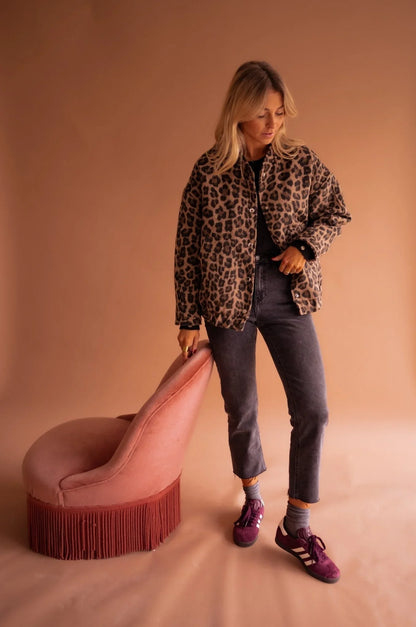 Women's oversized bomber jacket with leopard print – Leopard