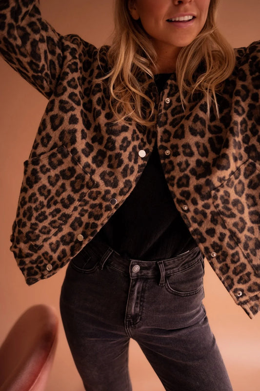 Women's oversized bomber jacket with leopard print – Leopard
