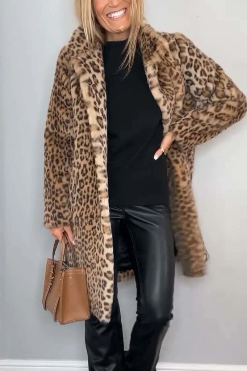 Women's leopard-print winter coat with bold design