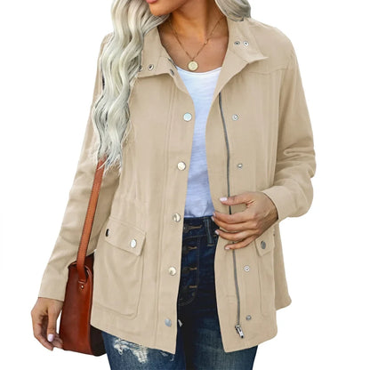 Women's lightweight utility jacket with stand collar – Taupe