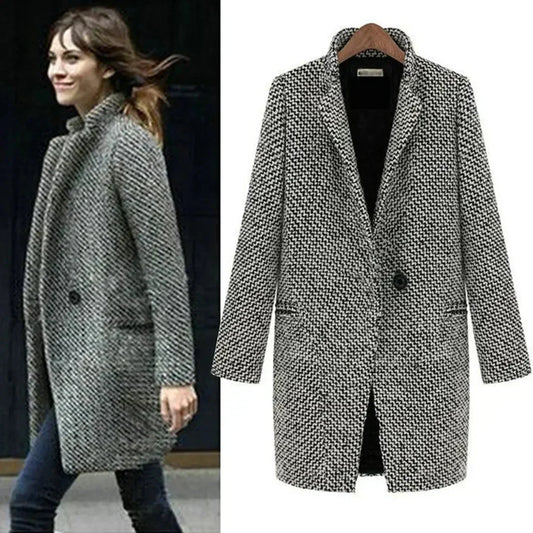 Women's long wool coat with V-neck silhouette – Grey