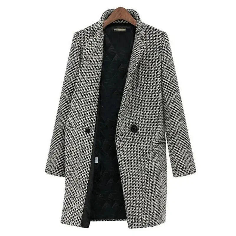 Women's long wool coat with V-neck silhouette – Grey