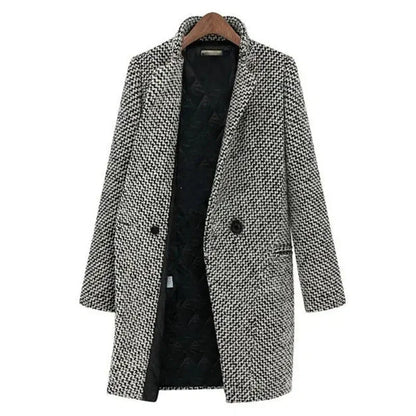 Women's long wool coat with V-neck silhouette – Grey