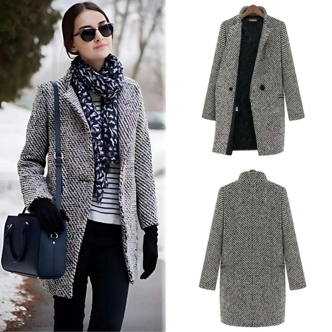 Women's long wool coat with V-neck silhouette – Grey