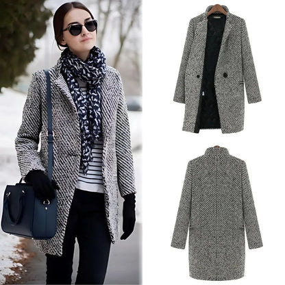Women's long wool coat with V-neck silhouette – Grey