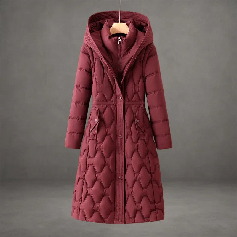 Women's waterproof insulated long coat – Red