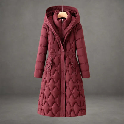 Women's waterproof insulated long coat – Red