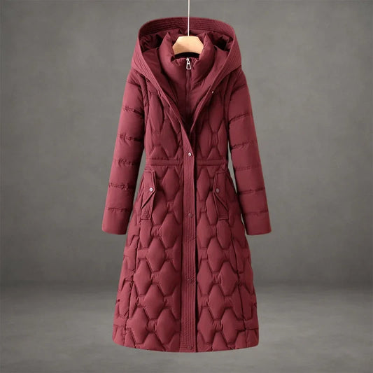 Women's waterproof insulated long coat – Red