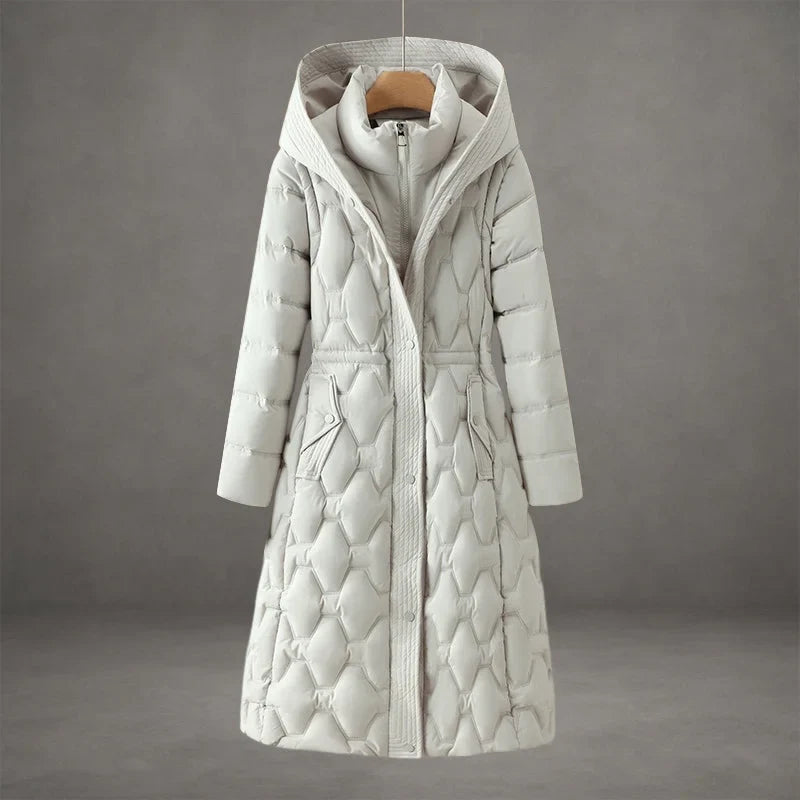 Women's waterproof insulated long coat – White