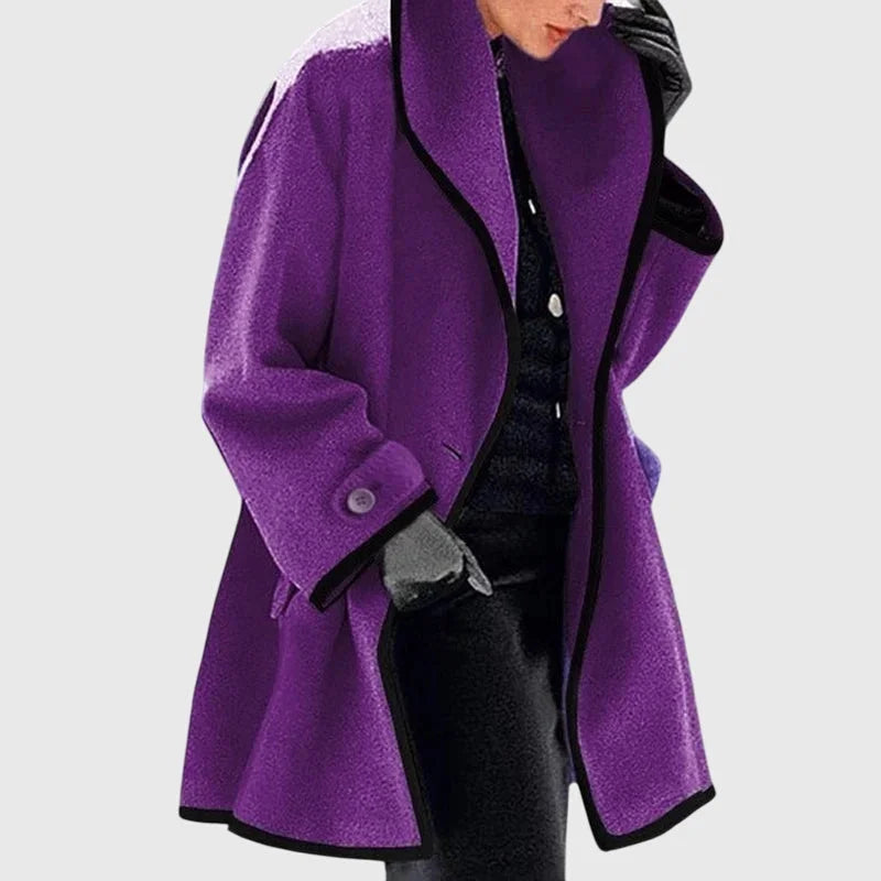 Women's buttoned fleece jacket with flattering silhouette – Purple