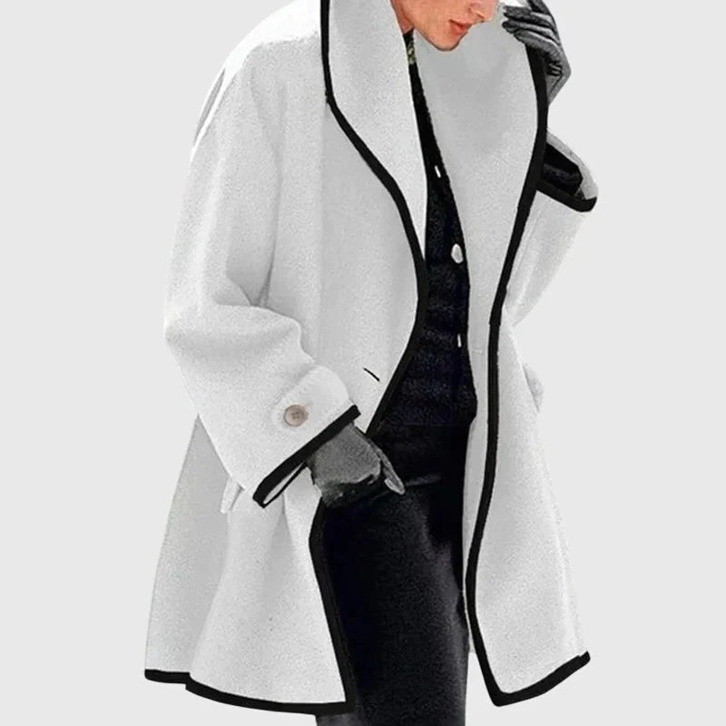 Women's buttoned fleece jacket with flattering silhouette – White