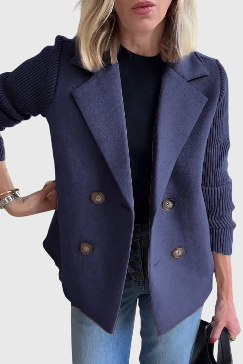 Women's double-breasted blazer with structured silhouette – Blue