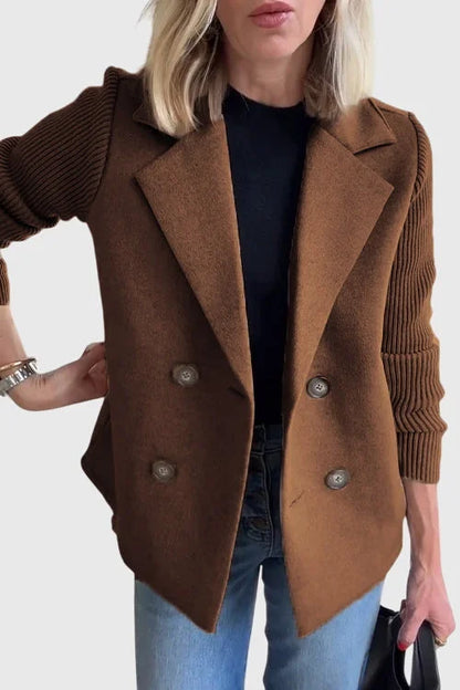Women's double-breasted blazer with structured silhouette – Brown