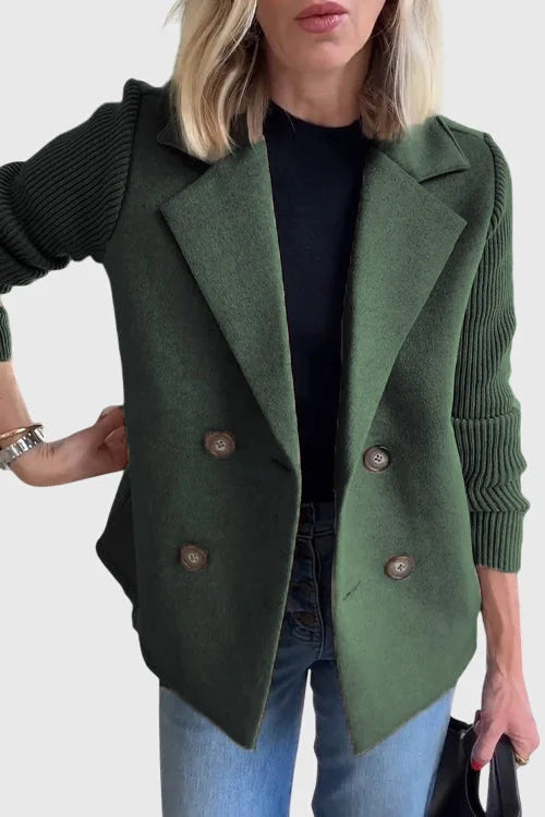 Women's double-breasted blazer with structured silhouette – Green