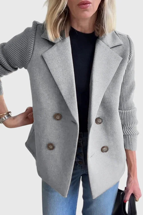 Women's double-breasted blazer with structured silhouette – Grey