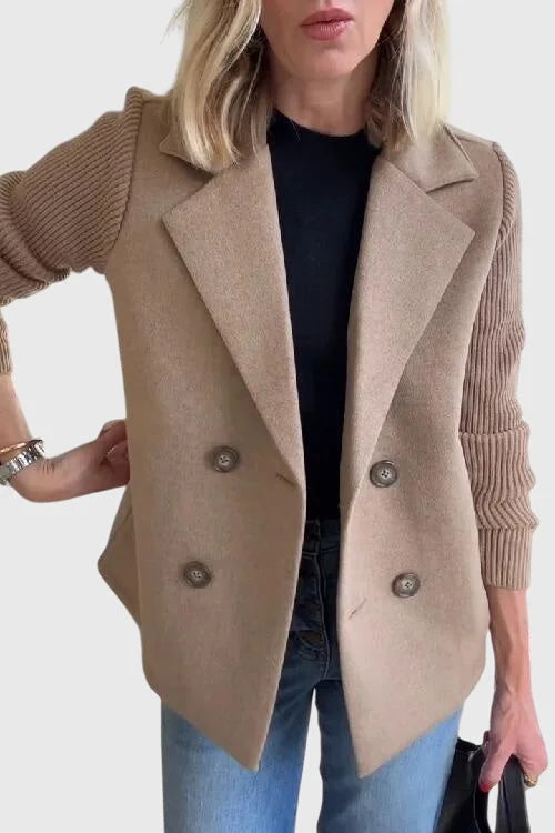 Women's double-breasted blazer with structured silhouette – Khaki