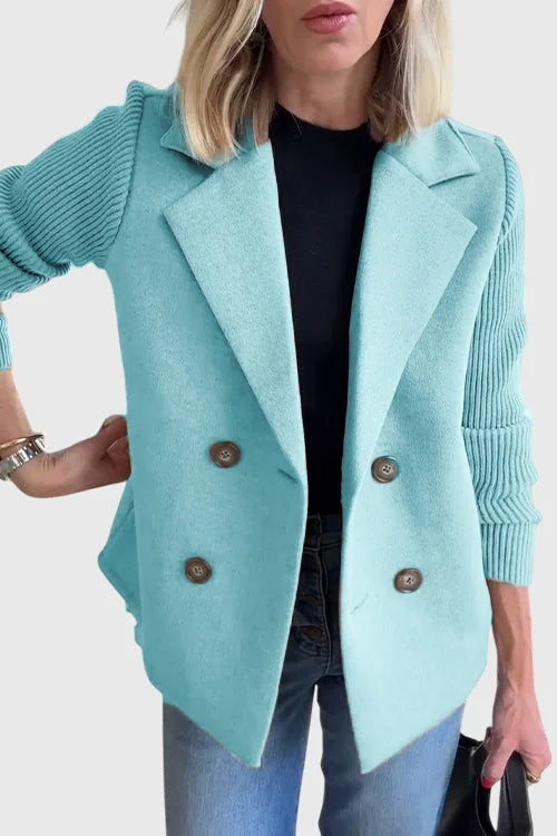 Women's double-breasted blazer with structured silhouette – Light Blue