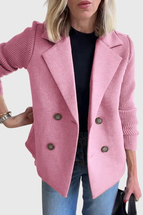 Women's double-breasted blazer with structured silhouette – Pink