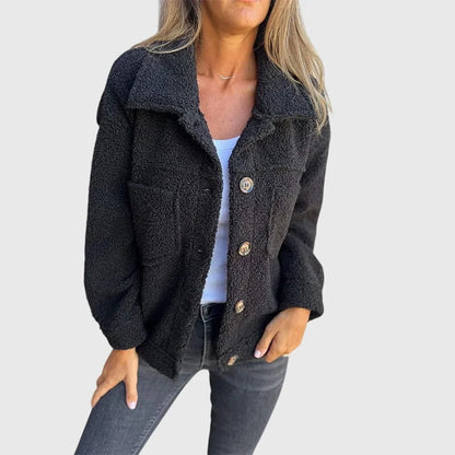 Women's button-front jacket with spacious pockets – Black