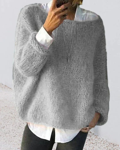 Women's mohair knit oversized sweater with contrast cuffs – Gray