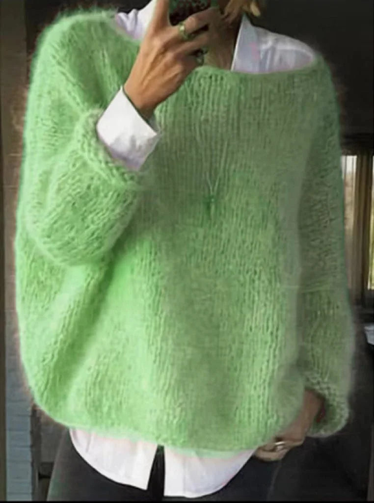 Women's mohair knit oversized sweater with contrast cuffs – Green