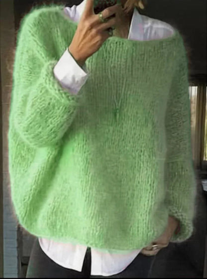 Women's mohair knit oversized sweater with contrast cuffs – Green