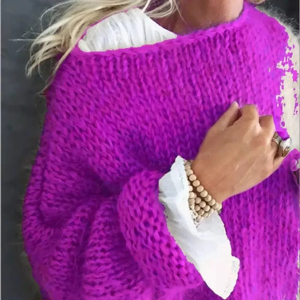 Women's mohair knit oversized sweater with contrast cuffs – Purple