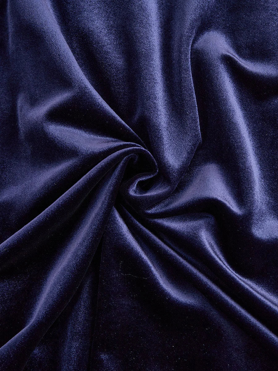 Women's velvet long-sleeve midi dress with flared skirt – Navy Blue