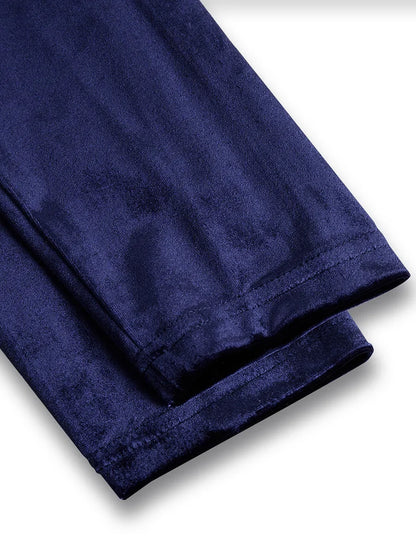 Women's velvet long-sleeve midi dress with flared skirt – Navy Blue