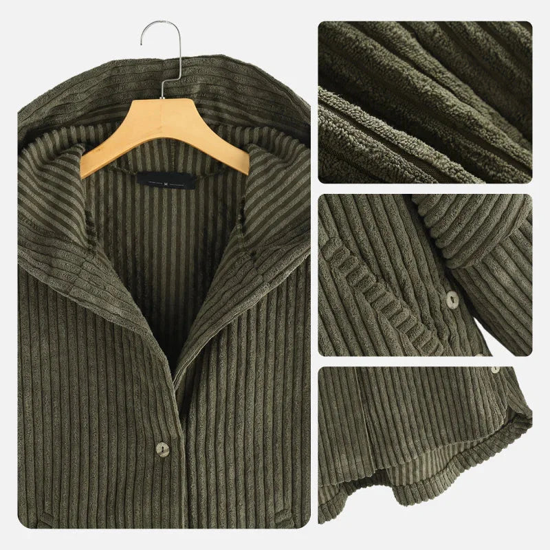 Women's ribbed-texture hooded coat with button closure