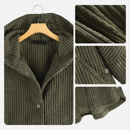 Women's ribbed-texture hooded coat with button closure