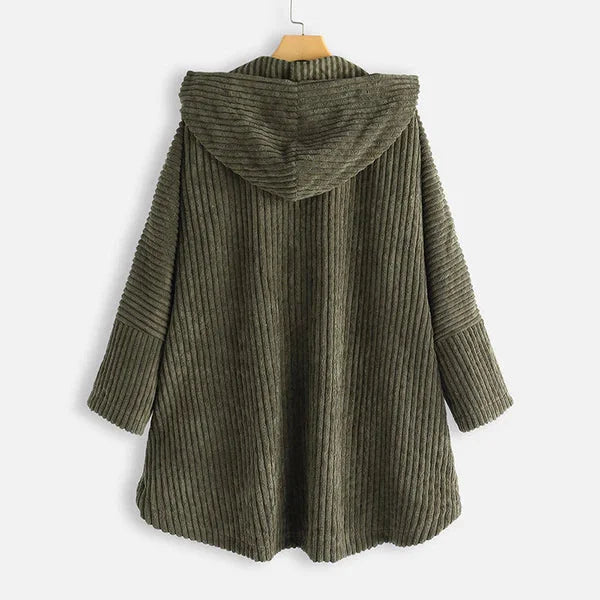 Women's ribbed-texture hooded coat with button closure