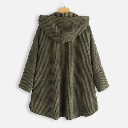 Women's ribbed-texture hooded coat with button closure