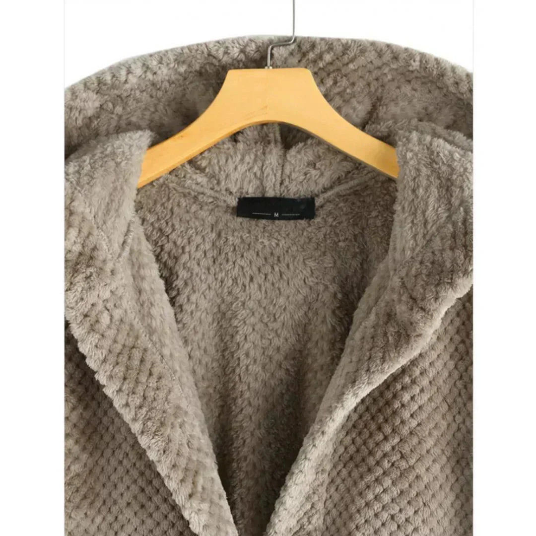 Women's ribbed-texture hooded coat with button closure