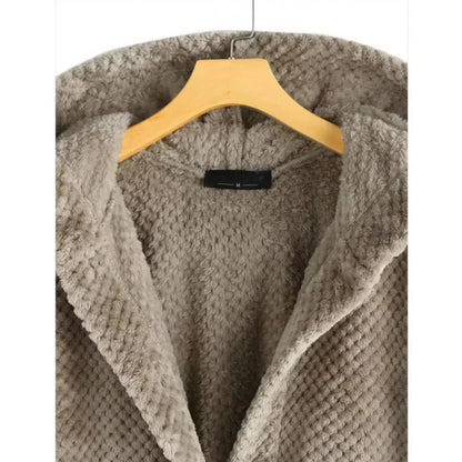 Women's ribbed-texture hooded coat with button closure