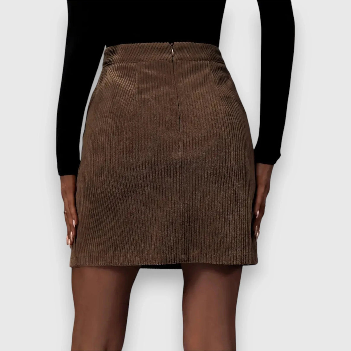 Women's corduroy back zip top with front slit – Brown