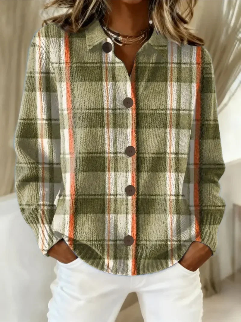 Women's check knit button-front cardigan with soft texture – MultiColour