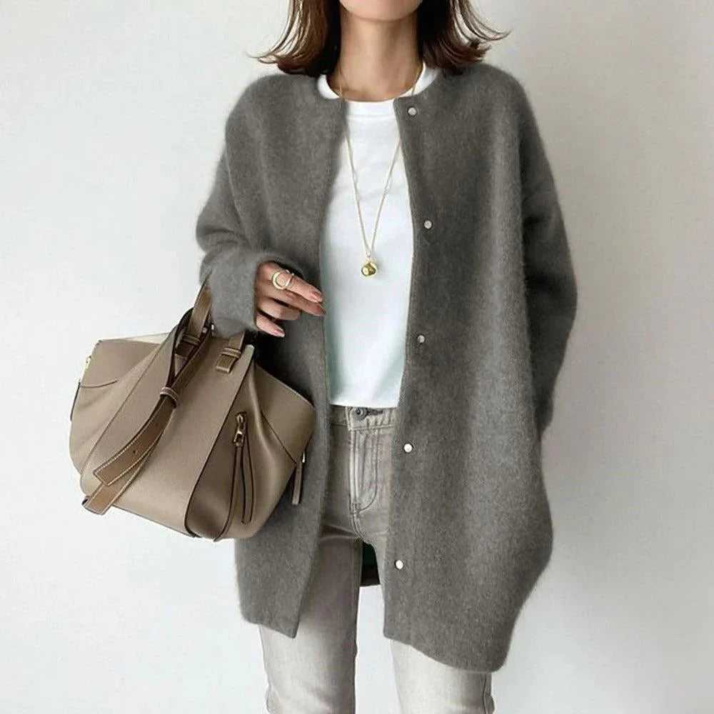 Women's relaxed-fit coat with flattering drape – Grey