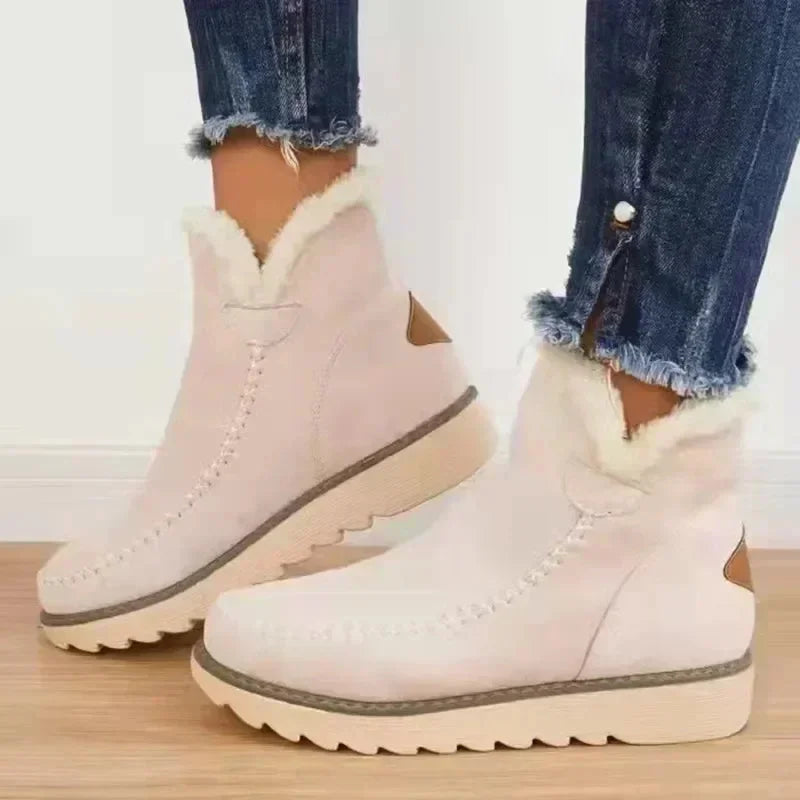 Women's slip-on ankle boots with cushioned faux-fur lining – Beige
