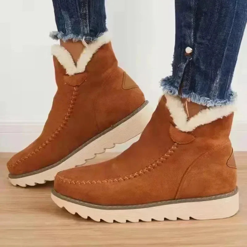 Women's slip-on ankle boots with cushioned faux-fur lining – Brown