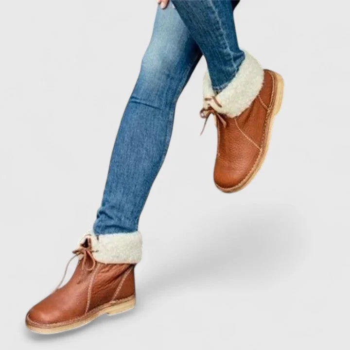 Women's faux leather lace-up ankle boots with sherpa lining