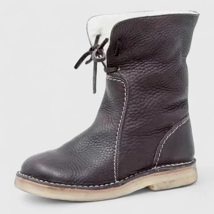 Women's faux leather lace-up ankle boots with sherpa lining