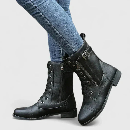 Women's faux leather lace-up ankle boots with side zip