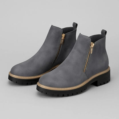 Women's suede side zip ankle boots with tone zipper