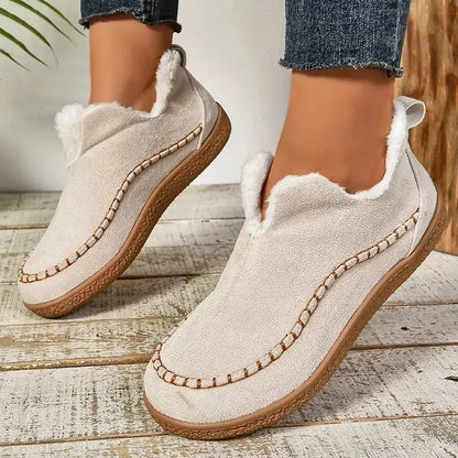 Women's suede ankle boots with fluffy lining