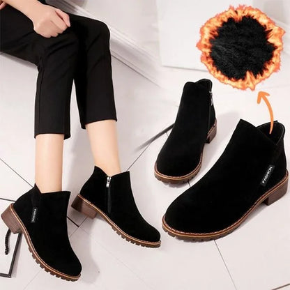 Women's suede side zip ankle boots with warm lining