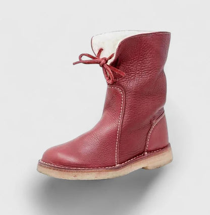 Women's faux leather lace-up ankle boots with sherpa lining